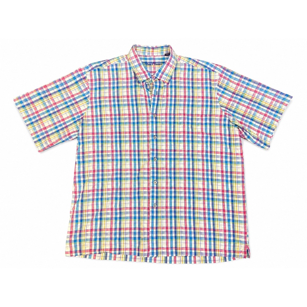 Alan Flusser Men's XL Multicolor Plaid Short Sleeve Button Up Shirt